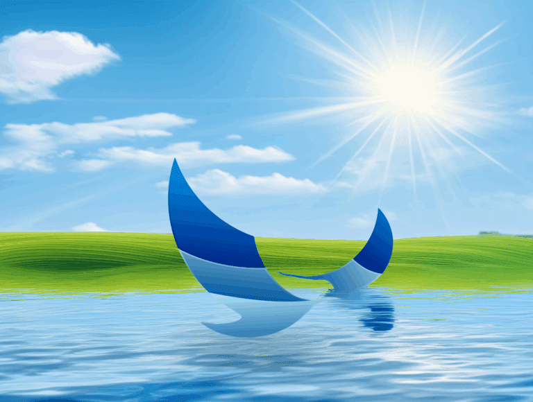 Digital landscape with sails and bright sun.