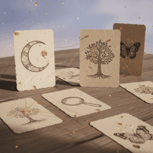 Symbolic motifs connecting ritual deck cards to web game interface showing narrative driven system design principles