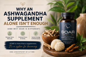 ashwagandha supplement next to SOAR bottle